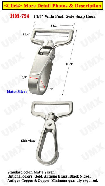 1 1/4&quot; Wide Push Latch Nickel &amp; Matte Silver Bolt Snap Hooks For Flat Straps