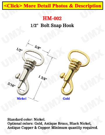 1/2&quot; Oval Head Bolt Snaps: For Small Round Cords or Flat Straps