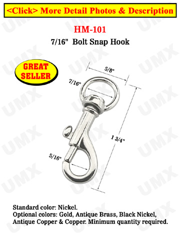 7/16&quot; Round Head Bolt Snaps: For Round Cords or Flat Straps