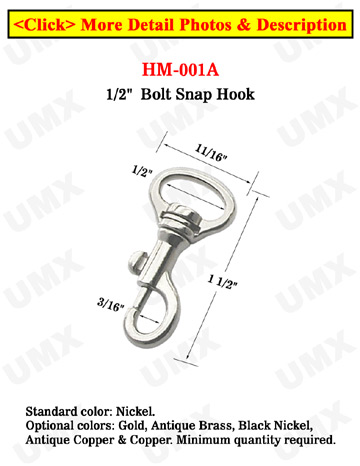 1/2&quot; Small Bolt Snaps: For Small Round Cords or Flat Straps