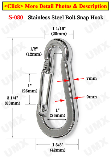 Large Stainless Steel Bolt Snap Hooks: 3 1/4&quot;