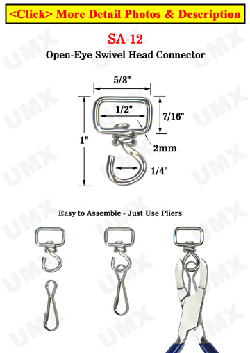 Small Open Eye Swivel Head Connector: For 1/2&quot; Straps