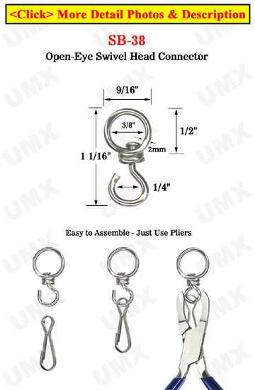 Small Round Swivel Head Connector: For 1/8&quot; or 3/8&quot; Round Cord or Straps