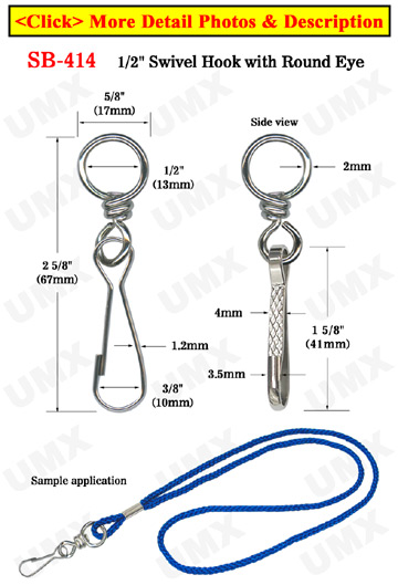 1/2&quot; Round Eye Big Swivel Hooks: For Round Cords or Flat Straps