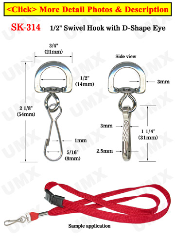 1/2&quot; Flat Straps D-Eye Swivel Hooks: For Round Cords or Flat Straps