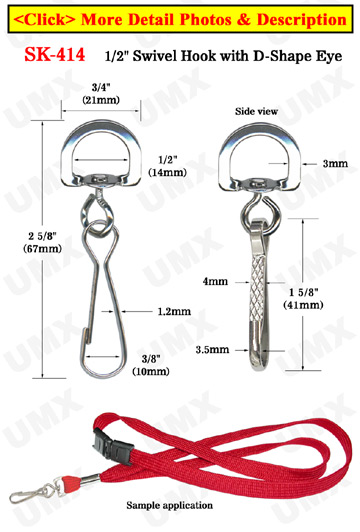 1/2&quot; D-Eye Large Swivel Hooks: For Round Cords or Flat Straps 