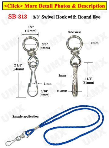 3/8&quot; Most Popular Round Eye Swivel Hooks: For Small Round Cords or Flat Straps