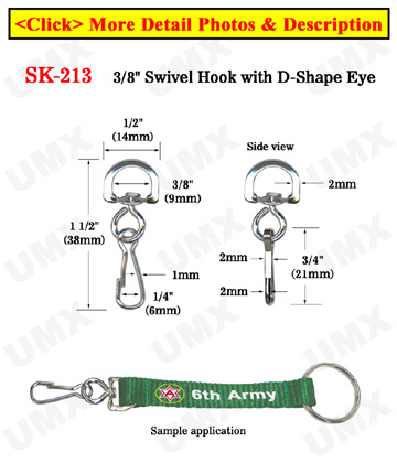 3/8&quot; Small D-Eye Swivel Hooks: For Small Round Cords or Flat Straps