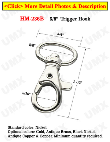 5/8&quot; Oval Head Trigger Snap Hooks: For Round Cords and Flat Straps