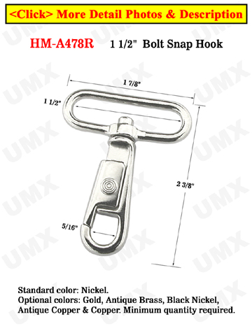 1 1/2&quot; Round Corner Large Metal Bolt Snap Hooks: For Flat Rope 