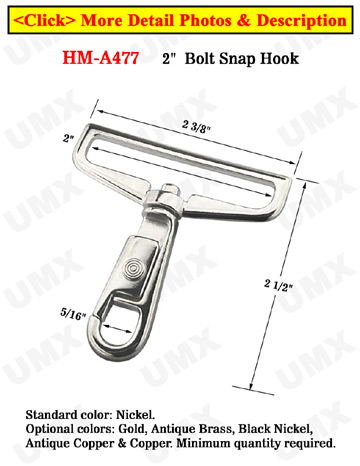 2&quot; Super Wide Strap Steel Metal Bolt Snap Hooks: For Flat Rope