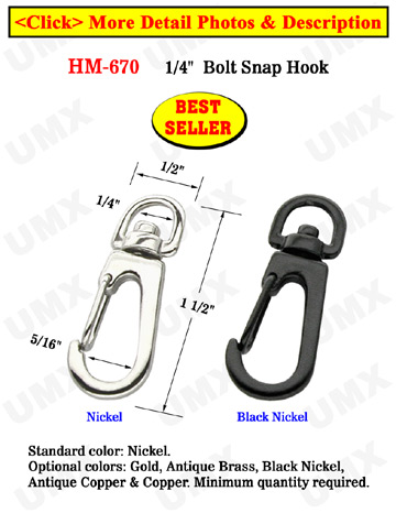 1/4&quot; Best Seller Spring Wire Gate Bolt Snap Hooks: For Small Round or Flat Cords