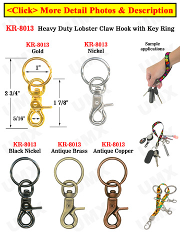 Key Chains With Heavy Duty Steel Metal Lobster Claw Hooks + Keychain Rings Pre-Assembled