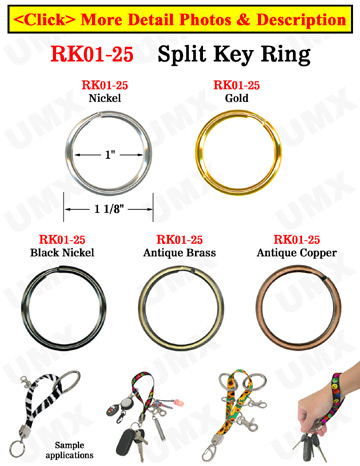 Metal Key Rings: 1&quot; Steel Keyrings: Gold, Antique Brass, Copper, Nickel and Black Nickel