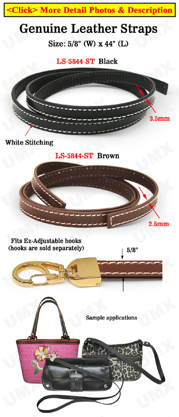 Stitches-Enhanced Leather Straps: Genuine Flat Leather 5/8&quot;(W)x44&quot;(L)