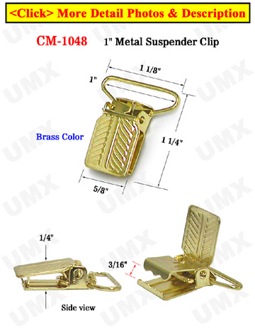 1&quot; Engraved Tip Metal Suspender Clips Without Plastic PVC Teeth: Brass Color