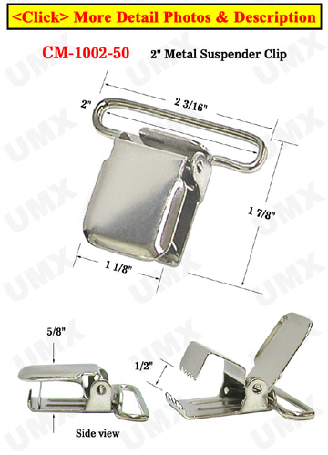 2&quot; Big Heavy Duty Suspender Clips With Heavy Weight Metal Jaw Without Plastic PVC Teeth: Nickel Color