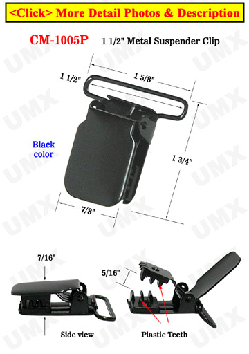 1 1/2&quot; Black Color High Quanlity Heavy Duty Metal Suspender Clips  With Plastic PVC Teeth Protection