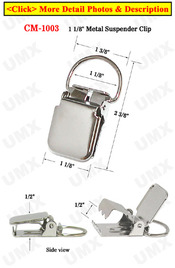 1 1/8&quot; D-Eye Heavy Duty Metal Suspender Clips With Strong Locking Jaw Without Plastic PVC Teeth: Nickel Color