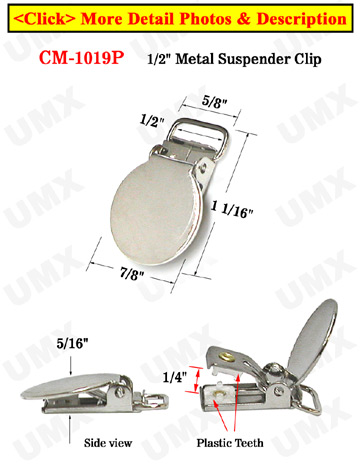 1/2&quot; Round Metal Suspender Clips  With PVC Plastic Teeth To Protect Fabrics