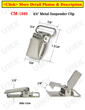 3/4&quot; Short Tip Metal Suspender Clips Without Plastic PVC Teeth: Nickel Color