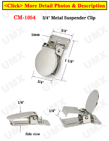 3/4&quot; Sew-On Metal Suspender Clips Without Plastic PVC Teeth: Nickel Color