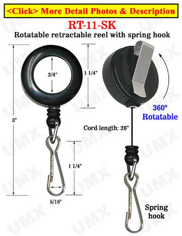 All Direction Pull Retractable Spring Hooks Reels With Metal Spring Hooks &amp; Belt Clips