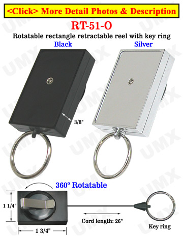 Rectangle Rotatable Retractable Key Chains With Metal Key Chain Holders &amp; Belt Clips