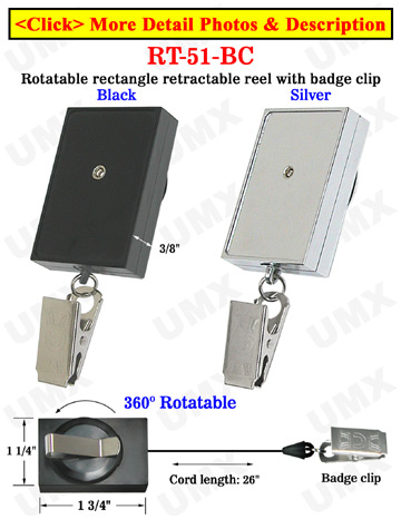 Rectangle Rotatable Retractable Nametag Holders With Nametag Clips &amp; Belt Clips