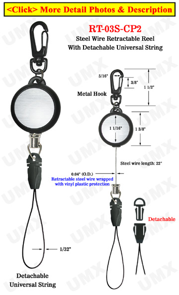 Detachable Steel Cable Wire Retractable Reels With Quick Release Fastener Strings